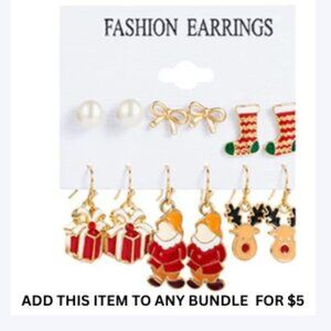 $5 ADD ON ITEM-  Christmas Drop Dangle Earrings Ear Studs Set Pack Santa Gifts